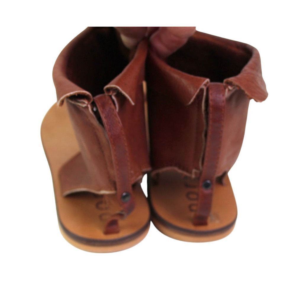 Porronet BROWN REAL LEATHER OPEN TOE ZIP FLAT SLINGBACK SANDALS SHOES Size 37 - Picture 4 of 11